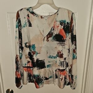 Nine West Multicolor Brushstroke Blouse